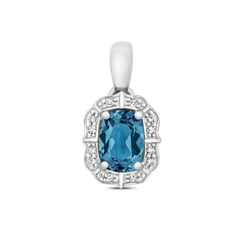 Diamond 0.06ct and London Blue Topaz Pendant 7X5mm 9ct White Gold